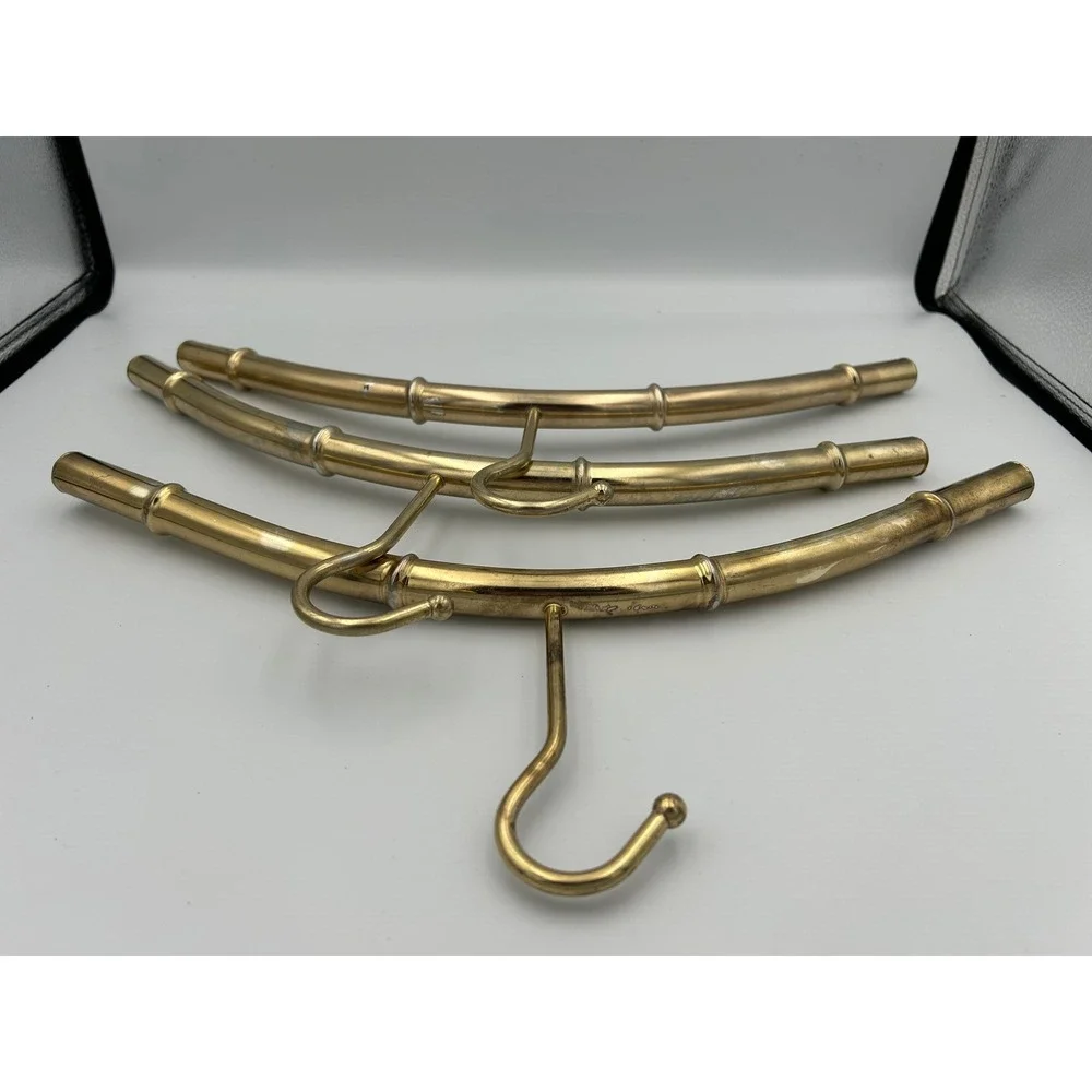 Vintage Brass Faux Bamboo Hangers Set of 3 Hollywood Regency Gold Metal Curved